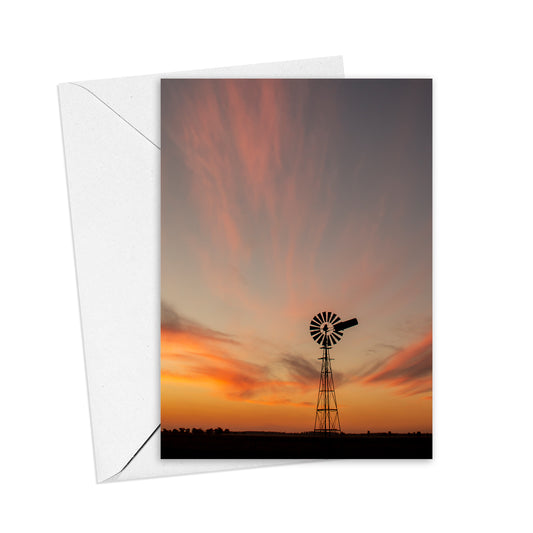 Windmill at Sunset greeting card